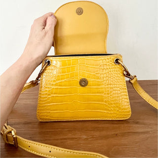 Melie Bianco Embossed Vegan Leather Crossbody Bag Yellow Women's Gold Chain