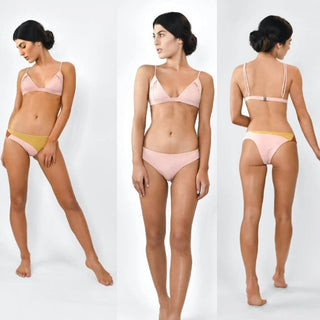 NWT Lisell Hiller Caro Reversible Triangle Bikini Top & Bottom Set Peach Large