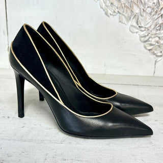 Balmain Suede & Leather Pointed Toe Stilettos Pump Shoes Black Women's 37 / 6.5