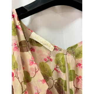 Valentino Silk Cherry Blossom Print Tie Shoulder Knee Dress Pink/Green Women's 6