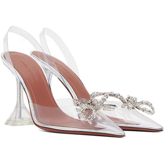 Amina Muaddi Rosie Crystal Bow Clear PVC Slingback Pumps Transparent 37 / 6.5