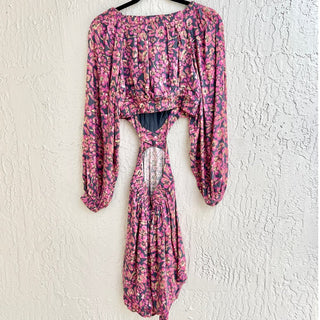 NWT Free people Jael Puff Sleeve Cut Out Floral Print Mini Dress Pink Women XS