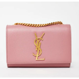 Saint Laurent Grained Leather Kate Crossbody Sling Bag with Chain Strap Pink