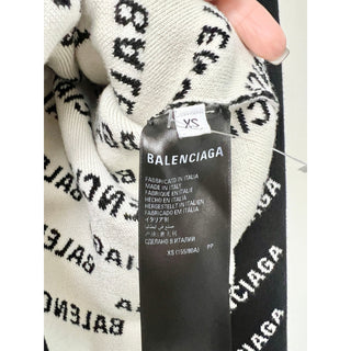 Balenciaga All Over Logo Long Sleeve Crewneck Sweater Black/White Womens Size XS