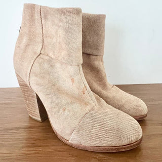 Rag & Bone Canvas Block Heel Ankle Booties Tan Women's Size 39 / 8.5