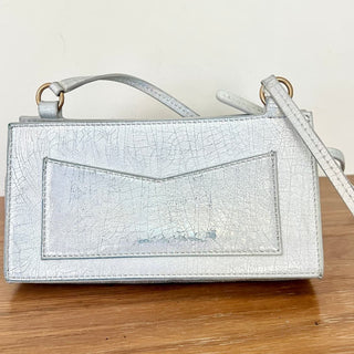 Mansur Gavriel Mini Iridescent Leather Pencil Crossbody Bag Silver