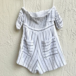 Saylor Striped Off-The-Shoulder Button Front Romper White/Black Women's Size XS