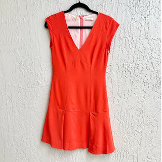 Rebecca Taylor Cap Sleeve V Neck Flared Mini Dress Orange Women's Size US 4