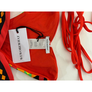 NWT WeWoreWhat Mosaic Cooper Wrap Bikini Top & Delilah Bikini Set Red Women's S