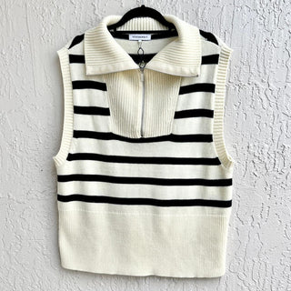 NWOT WeWoreWhat Striped Half Zip Sweater Knit Vest Cream/Black Women's Size S/P