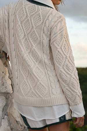 yllw The Label Signature Oxford Oversized Cable Knit Layered Sweater Cream Small