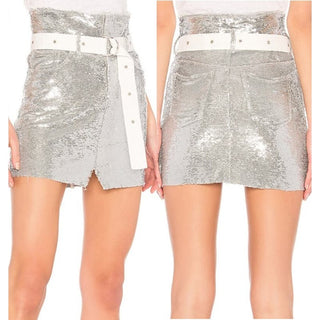 IRO High Rise Sequin Embellished Natou Mini Skirt Silver Women's FR 36 / US 4