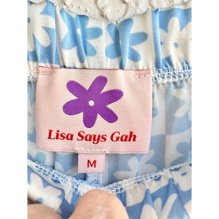 Lisa Say Gah Daisy Check Pull On Drawstring Loungewear Wide Leg Pant Blue Medium