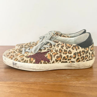 Golden Goose Suede Leopard Print Superstar Sneaker Shoes Beige Women 39 / 9