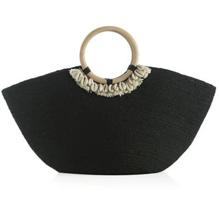 Shiraleah "CARA" Woven Tote Handbag Black Accented with Cowrie Shells