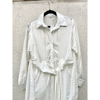 NWT Aeom Long Sleeve Button Down Tie Front Shirt Maxi Dress White Women's Medium