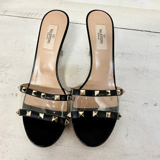 Valentino Garavani Moonwalk Stud Slip On Curved Heel Mules Black Womens 38.5 / 8