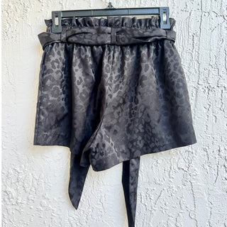 Generation Love Animal Print High Waist Belted Paperbag Short Black Women's XS