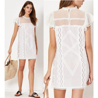 Tularosa Clayton Embroidered Eyelet Flutter Sleeve Mini Shift Dress White XS