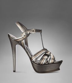 Yves Saint Laurent YSL Metallic Platform Tribute Sandals Silver Women's EU 39