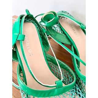 SuoShi QI Wrap Ankle Strap Fishnet Mesh Sandal Green Women's Size 39 / 8.5