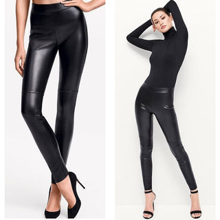 $495 Wolford High Rise Vegan Leather Estella Pull On Leggings Gray Women's US 10