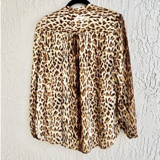 J.Crew Long Sleeve Leopard Print Tie Neck Button Up Shirt Brown Women's Large