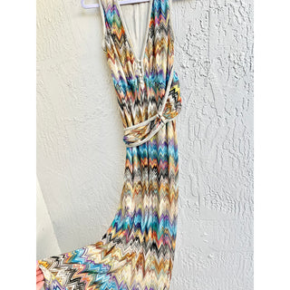 Missoni Sleeveless Woven Chevron V Neck Maxi Dress Multicolor Women's Medium