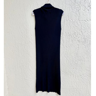 NWT Oscar The Collection Sleeveless Rib Knit Midi Dress Navy Blue Women's Large