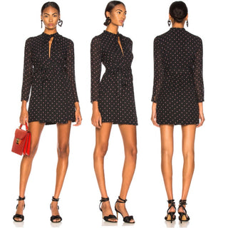 Alexis Leila Polka Dot Long Sleeve Tie Neck Mini Dress Rio Print Women's Size L