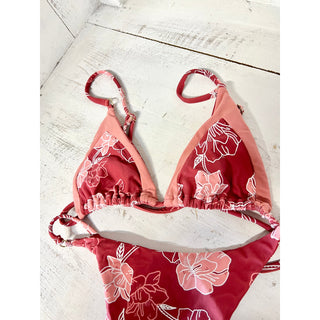 KB Swim Floral Bikini Top & High Leg Bikini Bottom Set Red/Pink Women's Size S