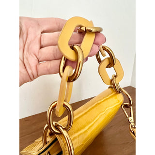 Melie Bianco Embossed Vegan Leather Crossbody Bag Yellow Women's Gold Chain