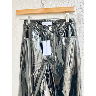 NWT WeWoreWhat Patent PU Leather Ankle Flare Leg Pants Black Women's Size 24