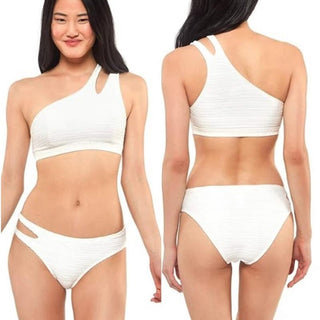 NWT Jessica Simpson One Shoulder Slash Bikini Top&Cut Out Hipster Bottoms White