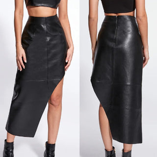 $450 NWOT AS by DF Fallon Recycled Leather High Waist Midi Skirt Black Women XS