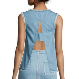 N/Nicholas Sleeveless V-Neck Raw Edge Open Back Denim Top Blue Women's Size US 0