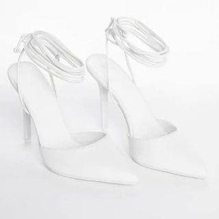 Billini Lace Up Ankle Strap Stiletto Heel Shayla Pump Sandal White Women's US 7