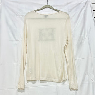 Escada Embellished Long Sleeve Scoop Neck Pearl T-Shirt Cream Women's Size L