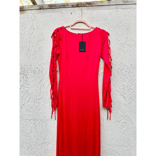 NWT NBD Simone Boat Neck Sleeve Cut-Outs Long Gown Bright Red Women's Size XS