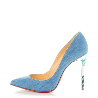 NWOT Christian Louboutin Denim Hawaiian Print Pigalle Follies Pump Blue White 37