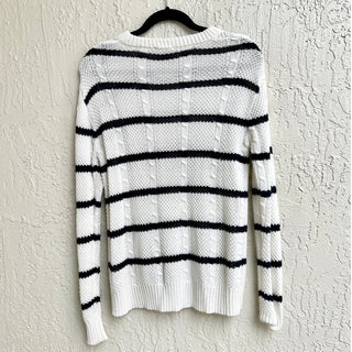 Rails Long Sleeve Cable Knit Striped Pullover Sweater White Blue Women's Medium