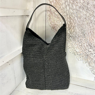 NWT Banana Republic Hand Crochet Slouchy Vida Straw Tote Bag Black Women's OS