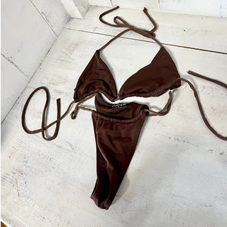 Icon Swim Triangle Bikini Top & High Leg Bikini Bottom Set Chocolate Brown Small