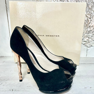 Sophia Webster Camille Peep Toe Sculpted Rose Gold Heel Pumps Black 38.5 / US 8