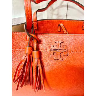 NWT Tory Burch Women's McGraw Pebbled Leather Large Tote Bag Poppy Red