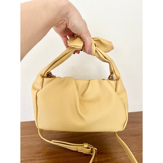 NWOT Unbranded PU Leather Wrinkle Knotted Bow Crossbody Bag Yellow Women's