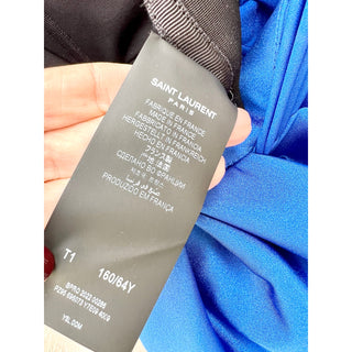 Saint Laurent Strapless Gathered Bow Satin Jersey Jumpsuit Blue Women's Size 1/S
