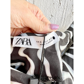 NWT Zara Sleeveless Printed The Safia Mini Dress Black White Women's Size Small