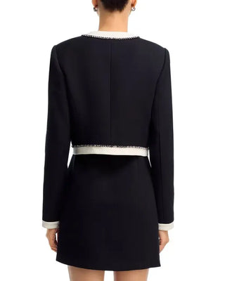 LoveShackFancy Ralphette Embellished Bow Cropped Tuxedo Jacket Black White 2