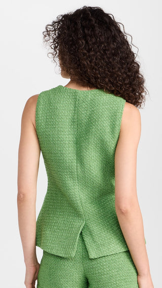 NWT Endless Rose Tweed Buttoned Long Split Waistcoat Top Green Women's Large